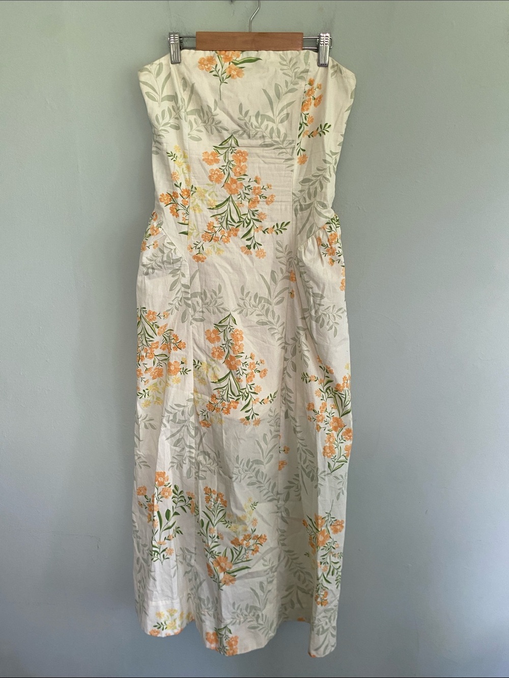 Band of the Free Women’s Cream Floral Strapless Maxi Dress Size Medium W/ Pocket